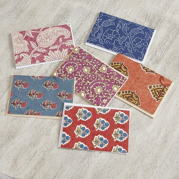 Block Print Notecard Set of 6 Letter Writing Stationary