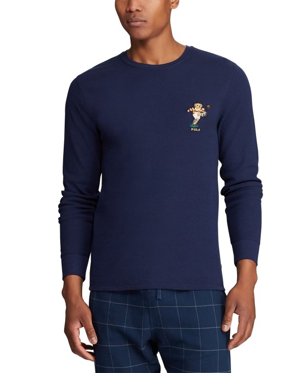 Men's Ski & Rugby Bear Waffle Pajama Shirt, Created for Macy's