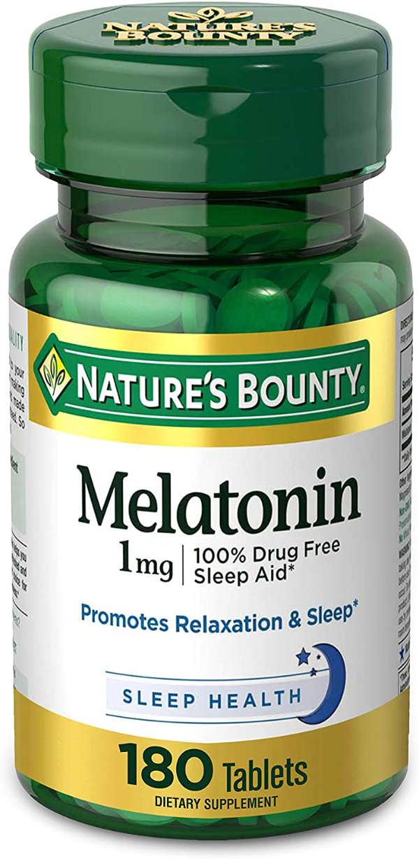 Melatonin 100% Drug Free Sleep Aid, Dietary Supplement, Promotes Relaxation and Sleep Health, 1mg, 180 Tablets