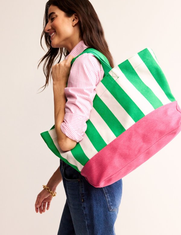 Relaxed Canvas Tote BagGreen Stripe