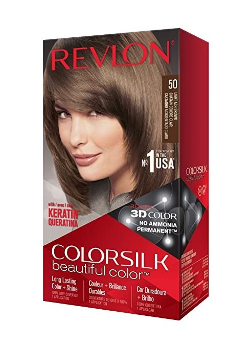 Colorsilk Beautiful Color, Permanent Hair Dye with Keratin, 100% Gray Coverage, Ammonia Free, 50 Light Ash Brown