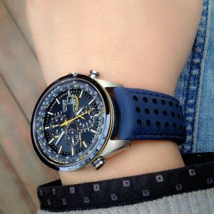 Citizen Eco Drive Blue Angels World Chronograph Leather Mens Watch AT8020-03L