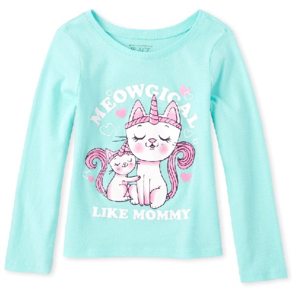 Baby And Toddler Girls Glitter Mommy Caticorn Graphic Tee