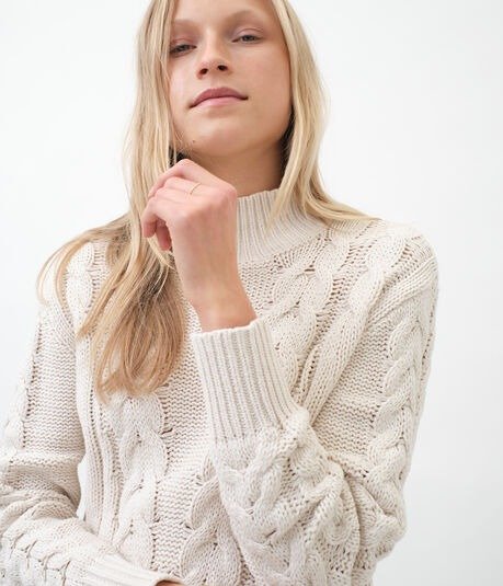 Cable Knit Mock-Neck Sweater