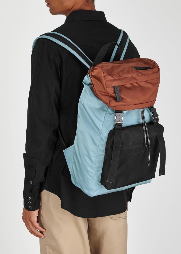 Blue large nylon backpack