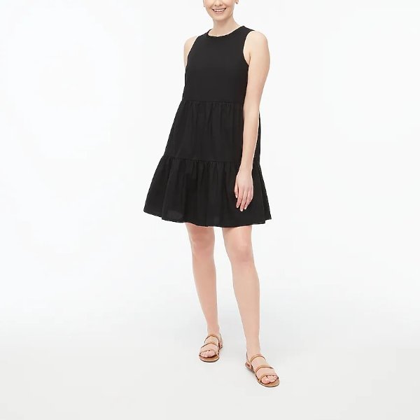 Sleeveless tiered mini dress in cotton poplin