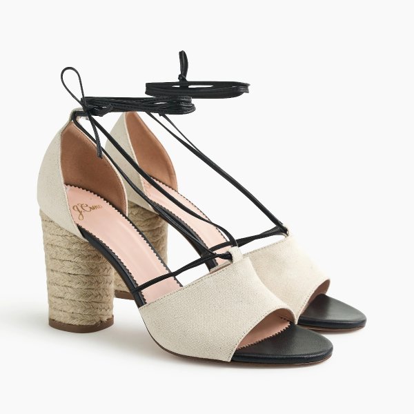 Stella heels in canvas with leather tie straps