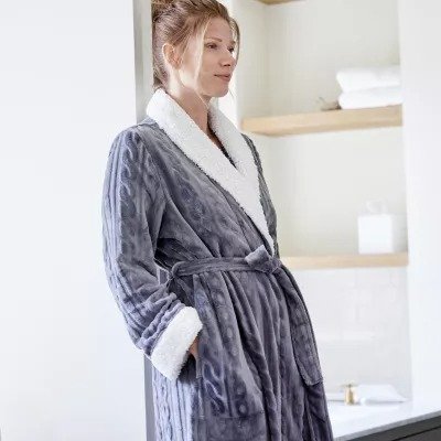 Womens Long Sleeve Long Length Plush Robe