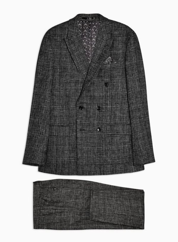 HERITAGE 2 Piece Black Check Skinny Fit Double Breasted Suit With Peak Lapels