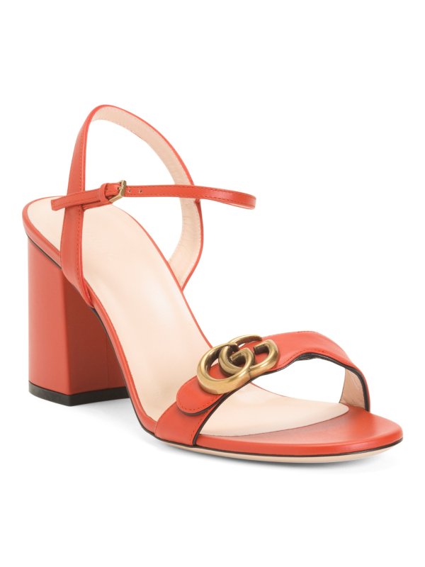 Made In Italy Leather Heeled Sandals With Logo Detail