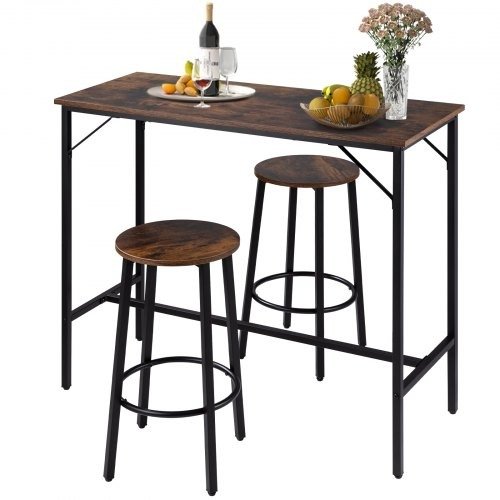VEVOR Bar Table and Chairs Set 39" Pub Table Set with 2 Bar Stools Kitchen Dining Table and Chairs Set for 2 Iron Frame Counter Height Dining Sets for Home, Kitchen, Living Room | VEVOR US