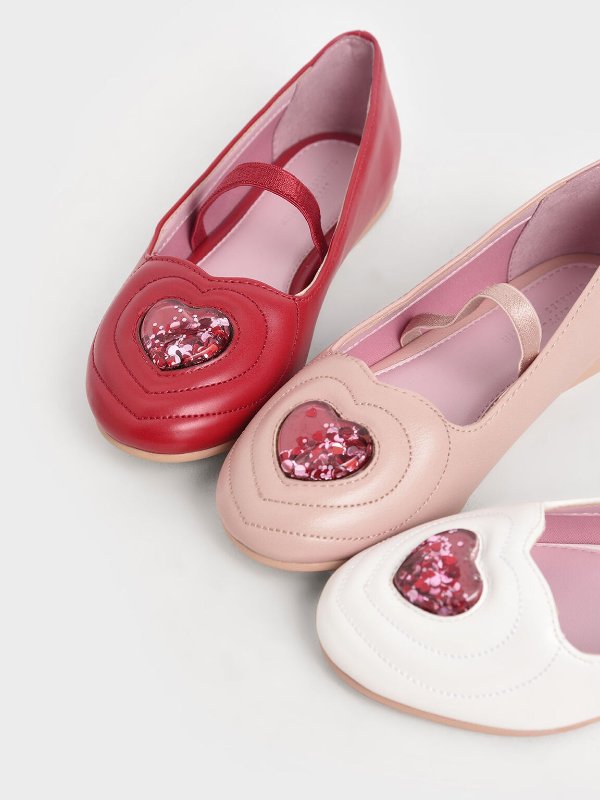 Girls&apos; Sequin Heart Ballerina Flats