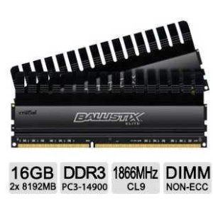 Crucial Ballistix Elite 16GB Desktop Memory Module Kit-2x 8GB, 240-pin DIMM, 1866MHz DDR3 PC3-14900-BLE2KIT8G3D1869DE1TX
