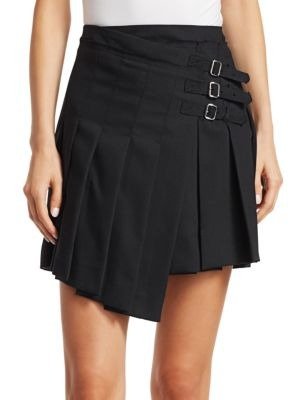 - Asymmetric Pleated Wool Mini Skirt
