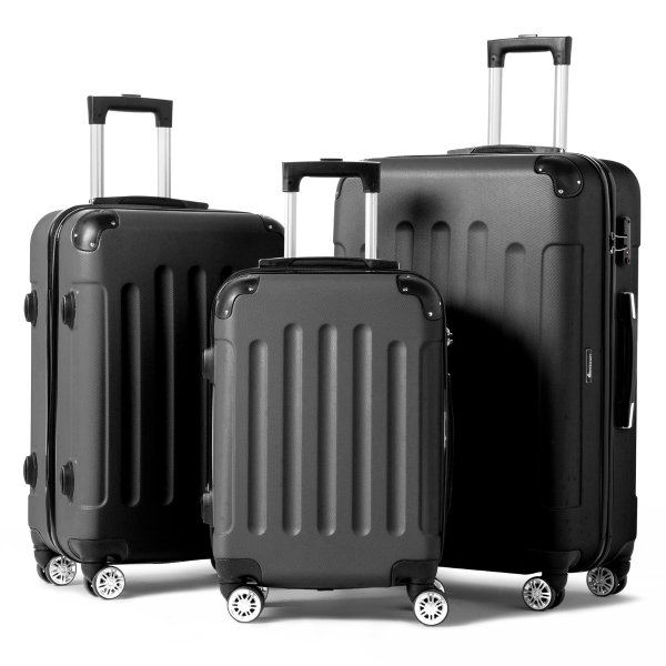 Hardside Lightweight Spinner Black 3 Piece Luggage Set with TSA Lock