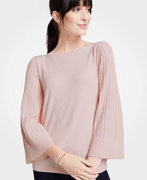 Petite Boatneck Pleated Sleeve Sweater | Ann Taylor
