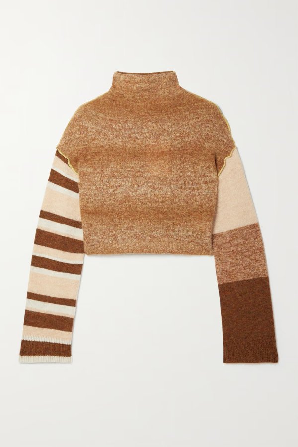 Cropped patchwork knitted turtleneck sweater