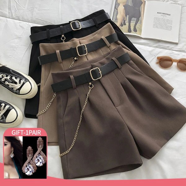 12.79US $ 40% OFF|2022 New Summer Women's Shorts Button Solid Color Pocket Casual High Waist Suit Shorts Casual Thin Women Clothing + Send Belt - Shorts - AliExpress