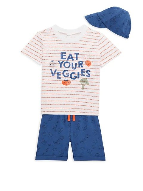 Baby Boy's Eat Your Veggies 3-Piece Hat, T-Shirt & Shorts Set