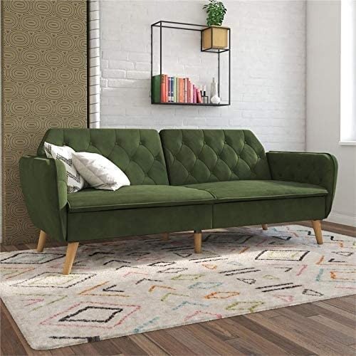 Tallulah Memory Foam Futon, Convertible Couch, Green Velvet