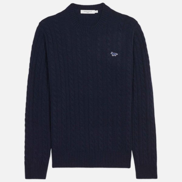 Embroidered Logo Cashmere Cable Knit Sweater