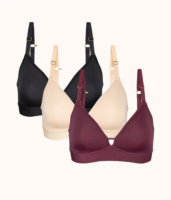 LIVELY LIVELY The Spacer Bra Trio: Toasted Almond/Jet Black/Plum
