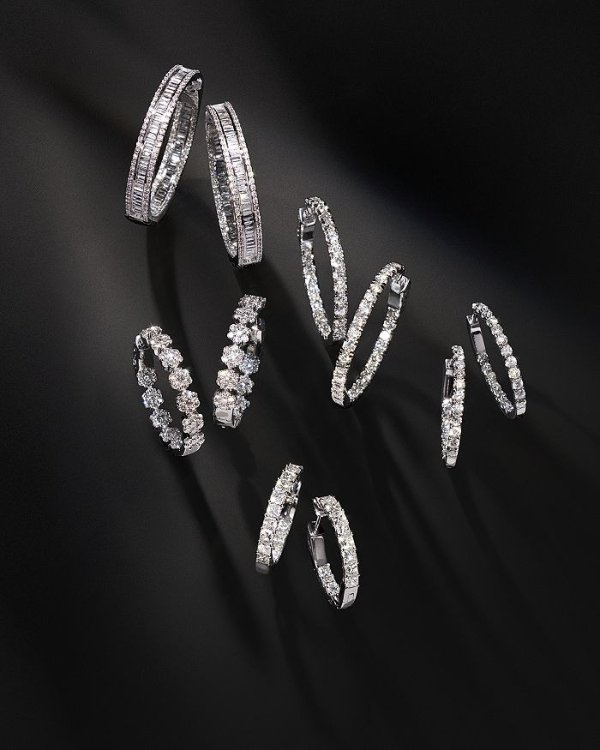 Princess-Cut Diamond Inside-Out Hoop Earrings in 14K White Gold, 3 ct. t.w. - 100% Exclusive