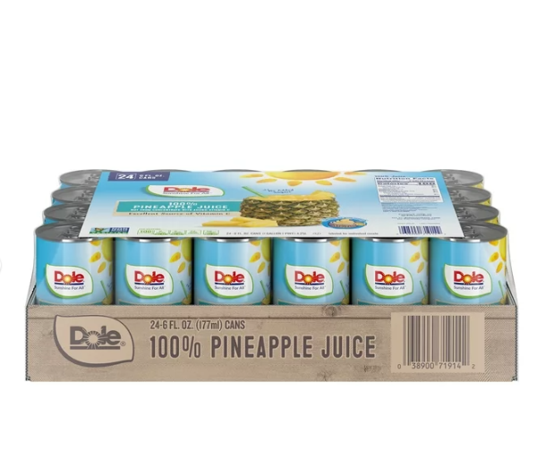 Dole (24 Cans) Dole All Natural 100% Pineapple Juice, 6 fl oz Can