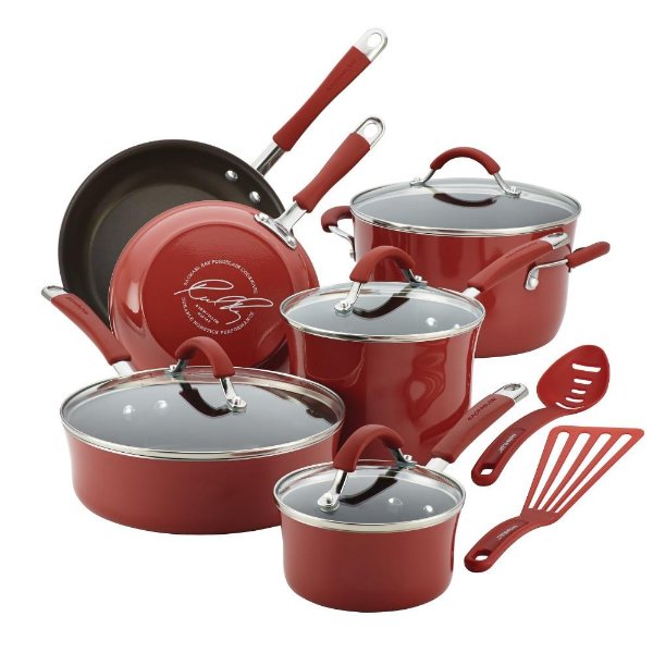 Cucina 12-Piece Cranberry Red Cookware Set with Lids