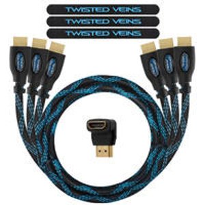Twisted Veins 3 Pack of 3 ft High Speed HDMI Cables + Right Angle Adapter
