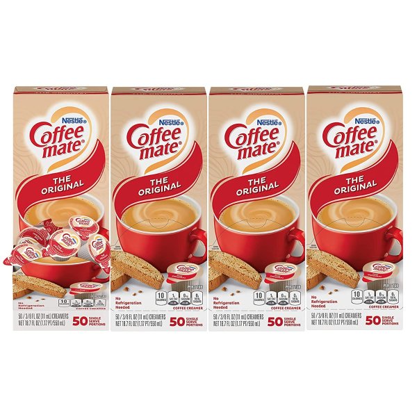 Coffee mate Coffee Creamer, Original, Liquid Creamer Singles, Non Dairy, No Refrigeration, Box of 50 Singles (Pack of 4)