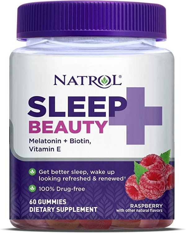 Sleep+ Beauty 褪黑***生物素和维生素 E 100% 无生物素和维生素 E 100% 无药物软糖覆盆子味***软糖，60 片