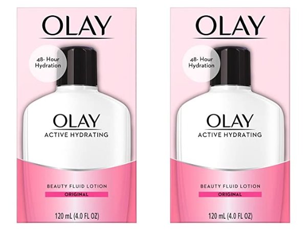 Face Moisturizer by Olay, Active Hydrating Beauty Fluid Lotion, Original Facial Moisturizer, 4 Oz. (Pack of 2) Packaging may Vary