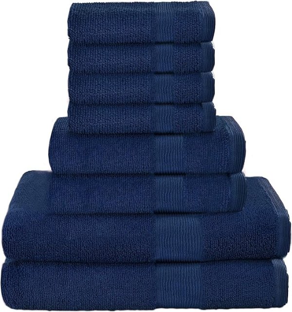 Belizzi Home 8 Piece Towel Set 100% Ring Spun Cotton, 2 Bath Towels 27x54, 2 Hand Towels 16x28 and 4 Washcloths 13x13 - Ultra Soft Highly Absorbent Machine Washable Hotel Spa Quality - Navy Blue