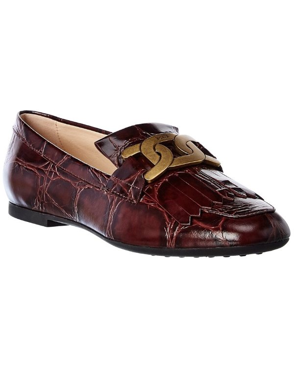 TOD’s Chain Link Croc-Embossed Leather Loafer