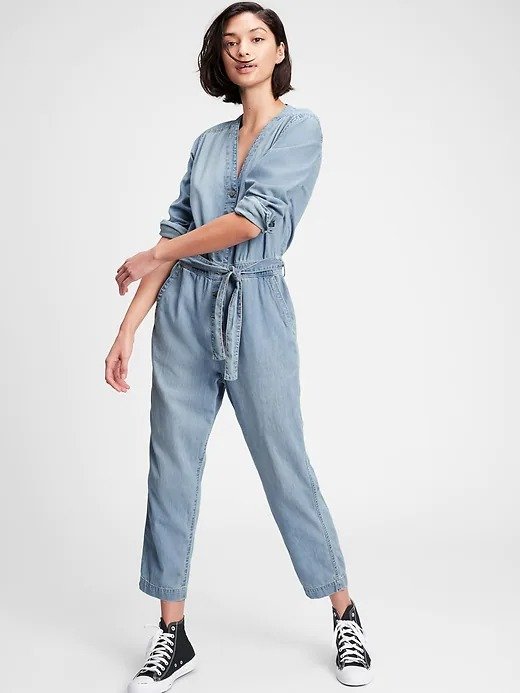 Waist-Defined Floral Utility Non-Stretch Jean Jumpsuit for Women | Old Navy