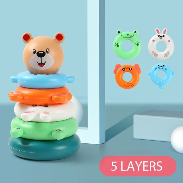 Rainbow Animal Tower Stacking Circle Nesting Circle Toy Baby Early Childhood Education Puzzle Ring Toy Kids Toys