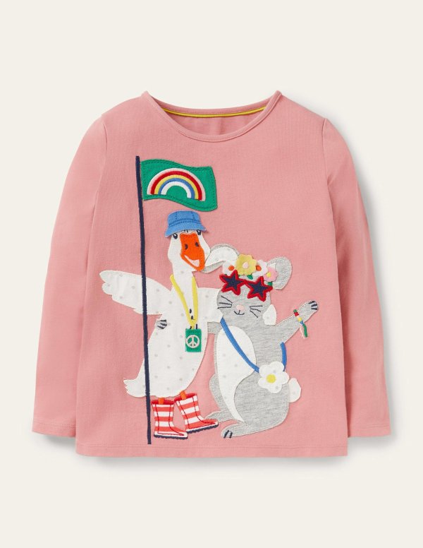 Animal Applique T-shirt - Formica Pink Animals | Boden US