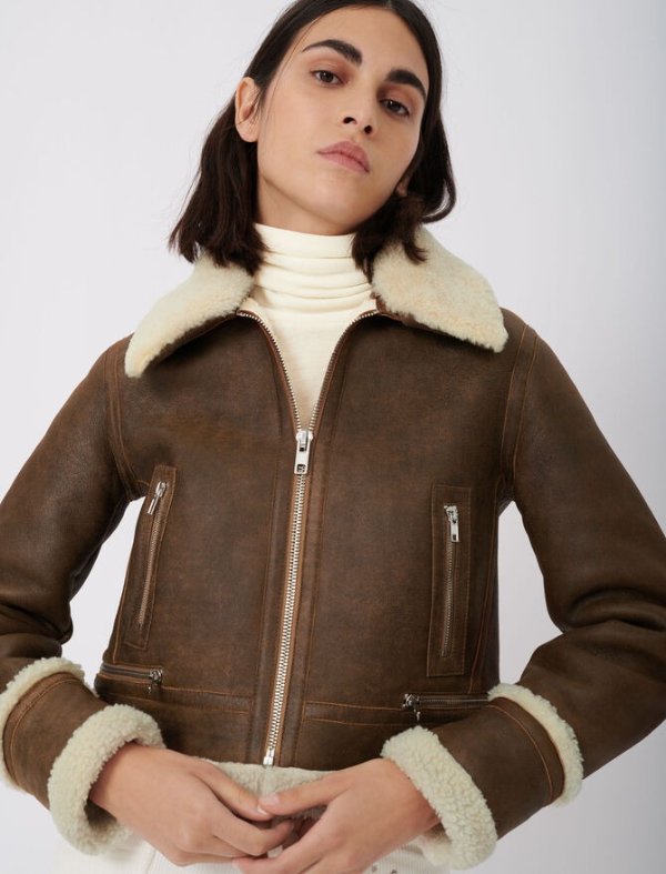 120BARTONFINKO Leather and fur-effect jacket