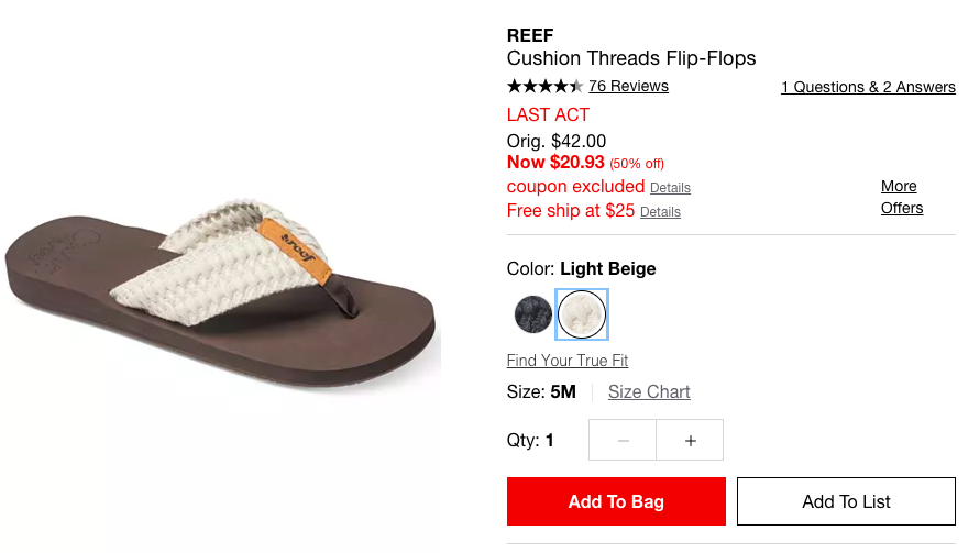 REEF Cushion Threads Flip-Flops人字拖