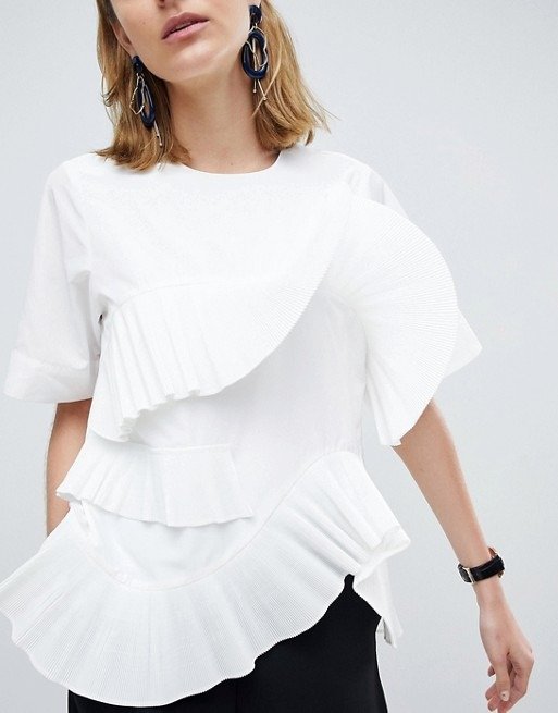 WHITE Pleated Frill Top at asos.com