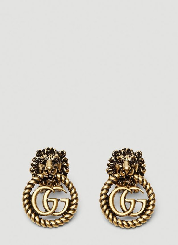 金色狮子图案 GG 夹式耳环