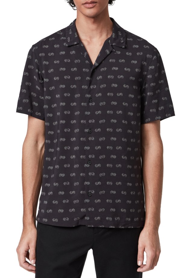 Snakeyes Slim Fit Short Sleeve Button-Up Camp Shirt