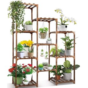 Plant Stand Indoor Outdoor,CFMOUR 10 Tire Tall Large Wood Plant Shelf