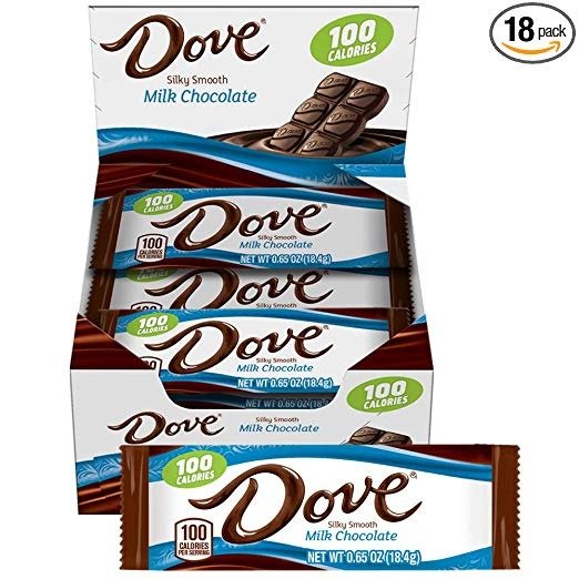 DOVE 100 Calories Milk Chocolate Candy Bar 0.65-Ounce Bar 18-Count Box