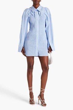 Shirred cotton-poplin mini shirt dress