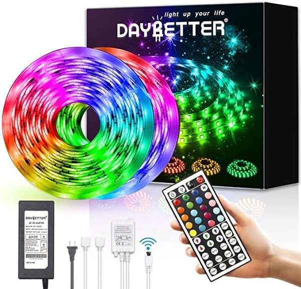 Led Strip Lights 32.8ft Waterproof Flexible Tape Lights Color Changing 5050 RGB 300 LEDs Light Strips Kit with 44 Keys IR Remote Controller and 12V Power Supply for Home, Bedroom, Kitchen