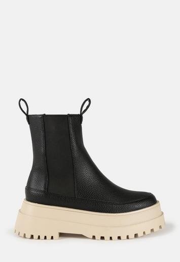 - Zara McDermott xBlack Contrast Sole Pull On Chunky Ankle Boots