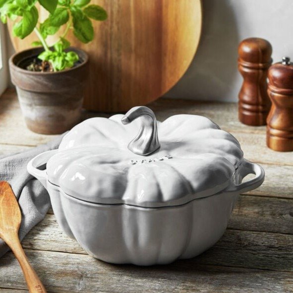 Staub Cast Iron - Specialty Shaped Cocottes 3.5 qt, Pumpkin, Cocotte, White - Visual Imperfections