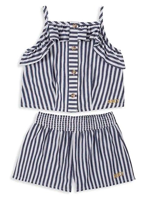 Little Girl's Striped Top & Shorts 2-Piece Set